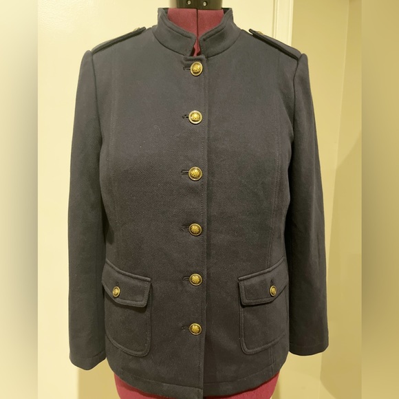 Talbots Knit Band/Military Blazer Navy with Bronze Crest Buttons Size 14 - Picture 3 of 10